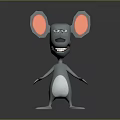 3D Animated Game Movie Character Gray Mouse Large Pink Ears White Belly Standing Smiling Pose