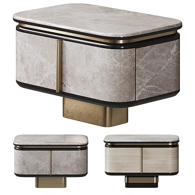 Modern Bedside Table With Marble Top Drawer And Brass Support Legs 3d model