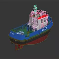 Red and Blue Pilot Boat With Cabin Deck and Marine Navigation Equipment