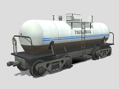Functional Railway Tanker Car With White Body Blue Stripe Ladder And Wheels 3d model