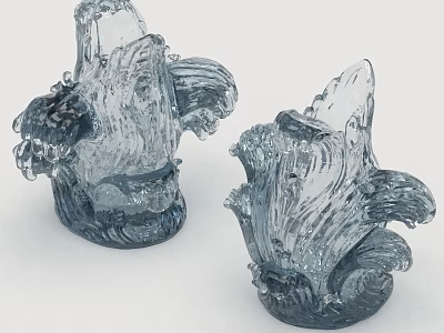 Artistic Transparent Glass Vases for Flowers with Irregular Wave Like Design and Dark Base 3d model