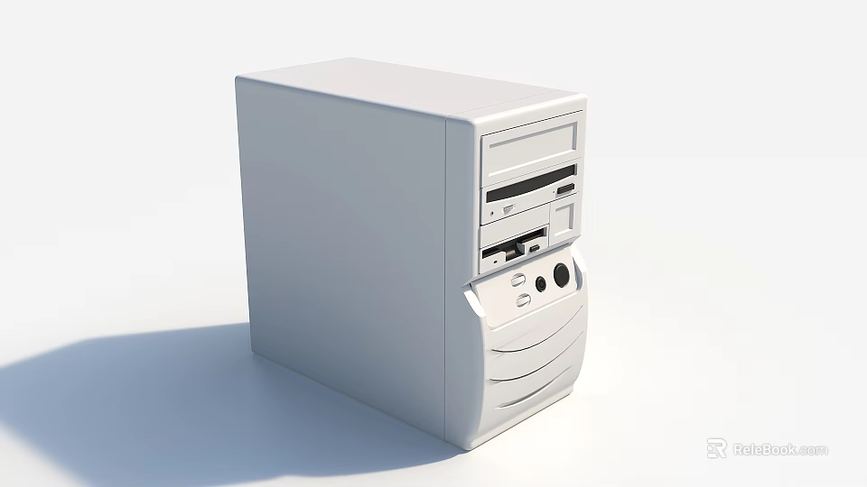 White Desktop Computer Tower With Front Panel Optical Drive Bays And Sleek Design 3d model