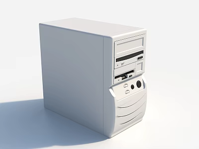 White Desktop Computer Tower With Front Panel Optical Drive Bays And Sleek Design 3d model