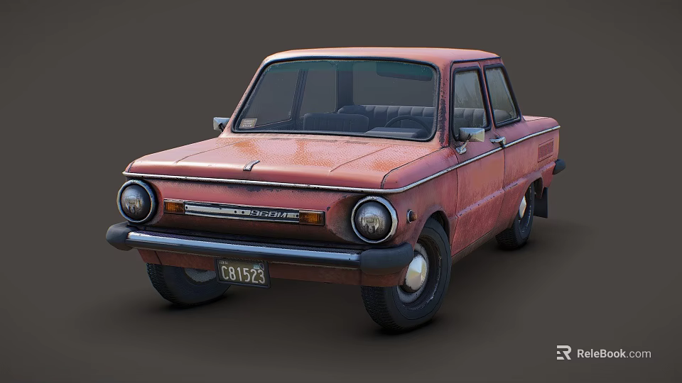 Vintage Red Rusty Old Sedan Car With Classic Design And Weathered Exterior 3d model 