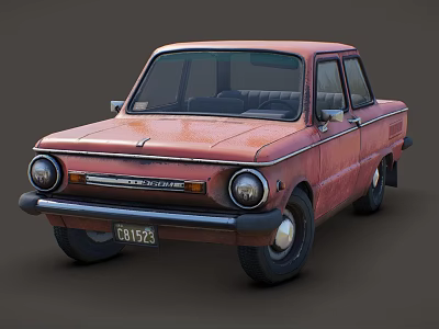 Vintage Red Rusty Old Sedan Car With Classic Design And Weathered Exterior 3d model
