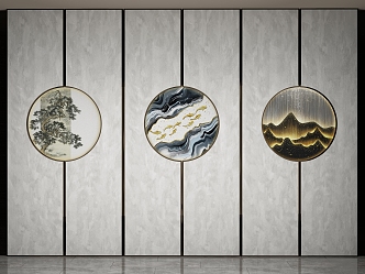 New Chinese Round Frame Painting Wall Decoration 3d model