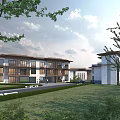Modern Detached Villa Exterior Design With Large Windows Green Lawn And Trees