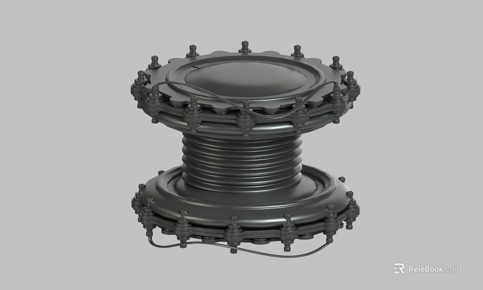 Heavy Duty Black Industrial Mechanical Component With Circular Flange And Bolted Structure 3d model 