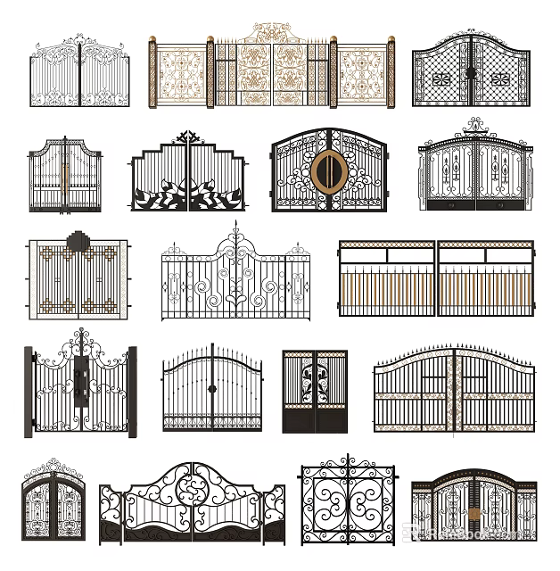 Various Ornate Iron Gate Designs With Decorative Scrollwork And Patterns 3d model 