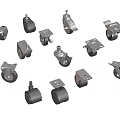 Various Industrial Casters With Different Wheel Designs For Furniture And Equipment Use