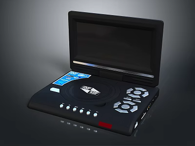 Black Portable DVD Player With Built in Screen Control Buttons And Disc Slot 3d model