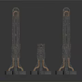 Three Black Metal Architectural Supports Featuring Intricate Carved Patterns