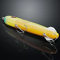 Yellow Fishing Lure With Stripes And Metal Hooks Shiny Surface For Angling