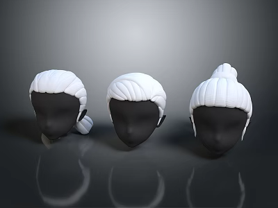 Three Black Head Models With Different White Braided Hair Designs 3d model