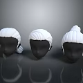 Three Black Head Models With Different White Braided Hair Designs 3d model