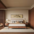 Natural Bedroom Interior Design With Wooden Bed Nightstands Table Lamp And Bamboo Art