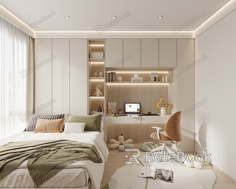 Cream Style Tatami Bedroom Log Style Multifunctional Room Second Bedroom Children's Room model