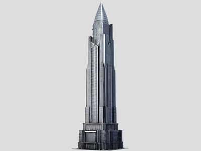 Modern Tall Office Building With Sleek Metal Glass Exterior And Spire Design 3d model