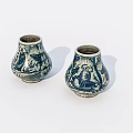 Pair of Blue and White Ceramic Vases With Traditional Hand Painted Patterns