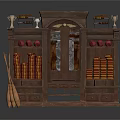 Antique Wooden Display Cabinet With Glass Shelves Drawers And Decorative Items