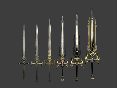 Various Designed Decorative Swords With Ornate Hilts Gemstone Accents And Different Materials 3d model