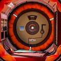 Cartoon Futuristic Space Capsule Scene With Orange Ring Structure And Control Panels