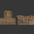 Rustic Straw Fence Structures With Wooden Frames And Dry Grass Tops
