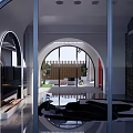 Modern Courtyard Garden Design With Arched Glass Walls And Seamless Indoor Outdoor Flow