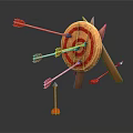 Decorative Wooden Target Garden Ornament with Red Blue Center and Scattered Arrows