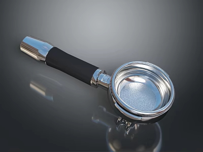 Shiny Stainless Steel Espresso Portafilter With Black Handle And Round Filter Basket 3d model