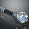Shiny Stainless Steel Espresso Portafilter With Black Handle And Round Filter Basket