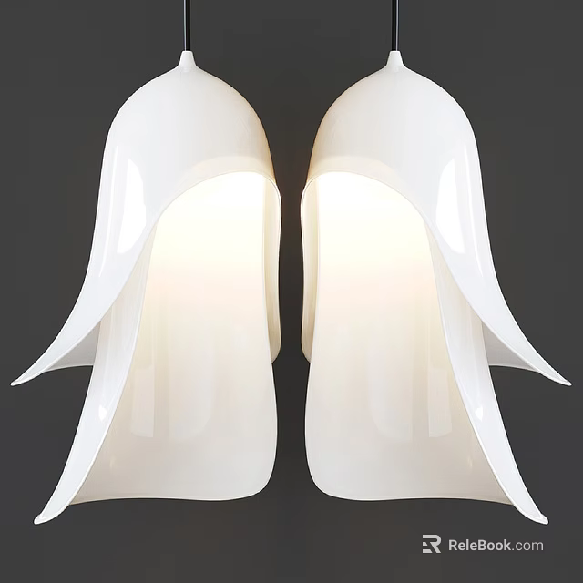 Two White Chandeliers with Unique Shell like Design Glossy Finish and Illuminated Interior 3d model 