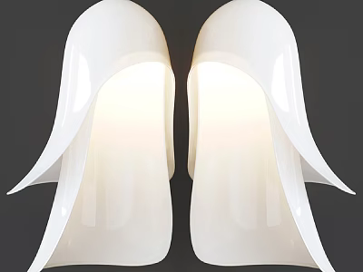 Two White Chandeliers with Unique Shell like Design Glossy Finish and Illuminated Interior 3d model