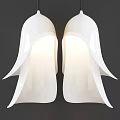 Two White Chandeliers with Unique Shell like Design Glossy Finish and Illuminated Interior