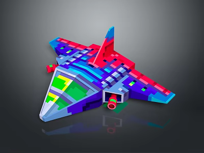 Colorful 3D Pixel Art Airplane Model With Vibrant Wings And Cockpit Details 3d model