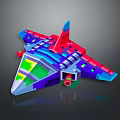 Colorful 3D Pixel Art Airplane Model With Vibrant Wings And Cockpit Details