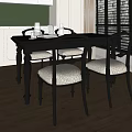 Classic Black Dining Table Set With Beige Upholstered Chairs And Window Blinds 3d model
