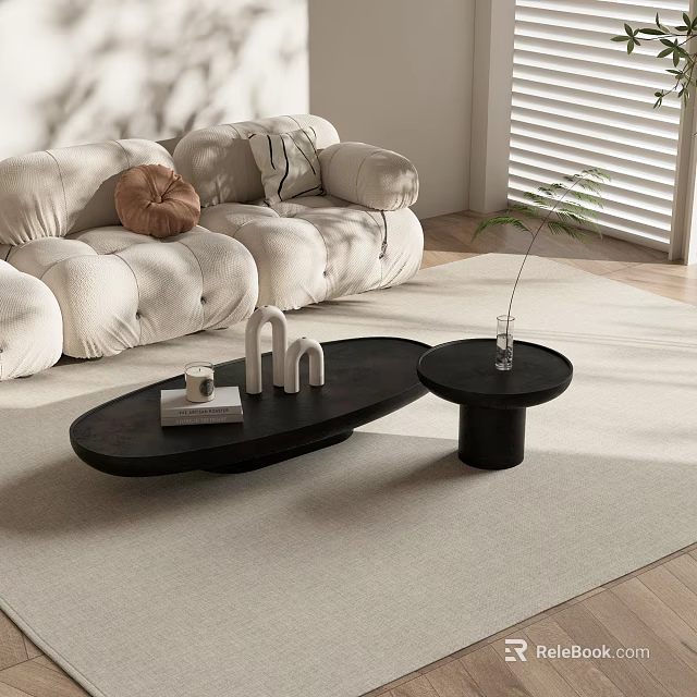 Modern Black Coffee Table Set With Oval And Round Design In Minimalist Living Room 3d model 