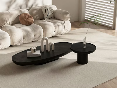 Modern Black Coffee Table Set With Oval And Round Design In Minimalist Living Room 3d model