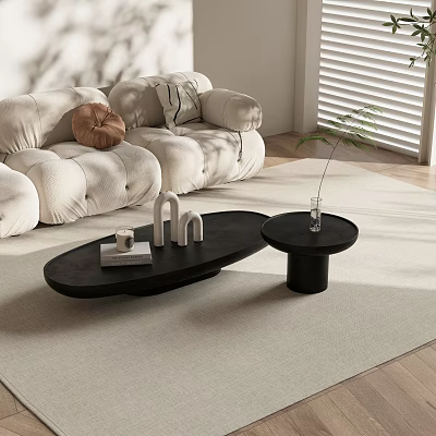 Modern Black Coffee Table Set With Oval And Round Design In Minimalist Living Room 3d model