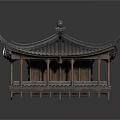 Traditional Chinese Pavilion Featuring Curved Eaves Tiled Roof And Wooden Platform Base
