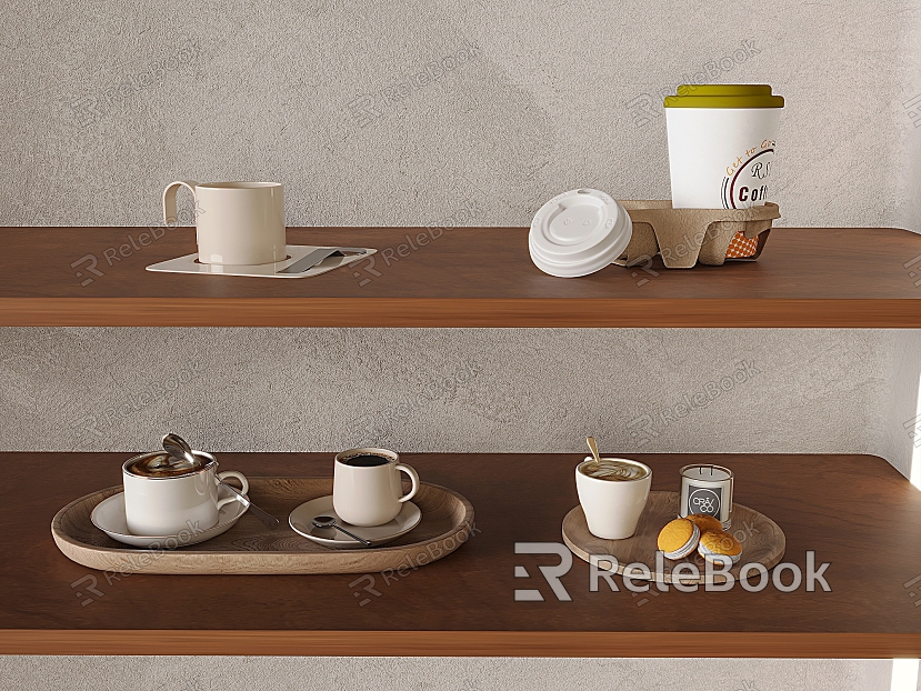 Flower Coffee Coffee Cup Cup Cup Drink Beverage Dessert Food Solid Wood Oval Tray Antique Storage Rack model