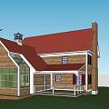 Single Family Home With Red Roof Brown Exterior And Front Porch On Green Lawn
