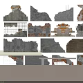 Various Damaged Architectural Construction Components With Brick Wall Fragments And Concrete Textures