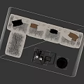Modern L shaped White Sofa and Coffee Table Set with Cushions Ottoman and Green Plant