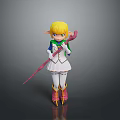 3D Cartoon Character With Blonde Hair Elf Ears Green White Outfit And Pink Staff
