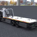 White Volvo Road Rescue Tow Truck With Flatbed And Blue Red Emergency Lights