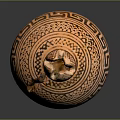 Traditional Decorative Furniture Piece In Terracotta With Intricate Geometric Patterns And Ornate Design
