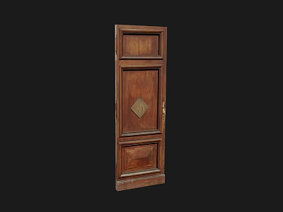 Antique Wooden Door with Diamond Inlay and Carved Decorative Panels 3d model