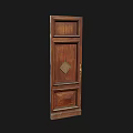 Antique Wooden Door with Diamond Inlay and Carved Decorative Panels